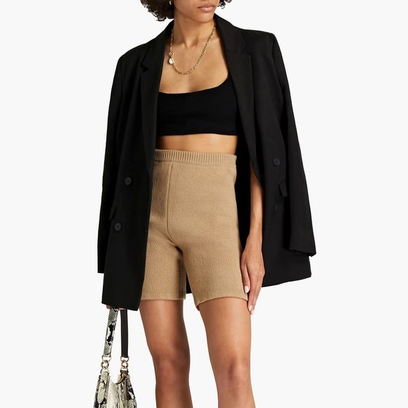 Magda Butrym Pants - MAGDA BUTRYM Beige Knit High Rise Wool Fitted Shorts NWT SMALL